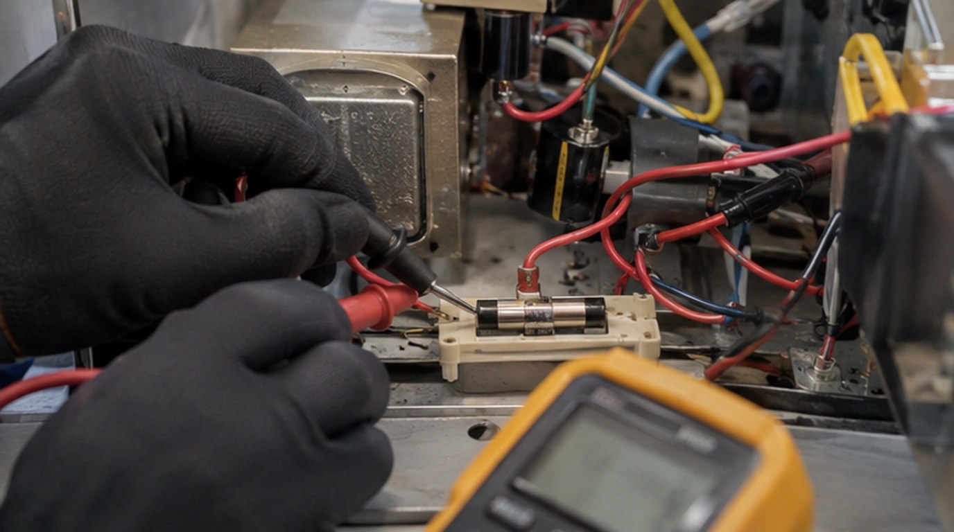 Conserto de micro-ondas em Belém‑PA: teste do fusível e do diodo de alta tensão