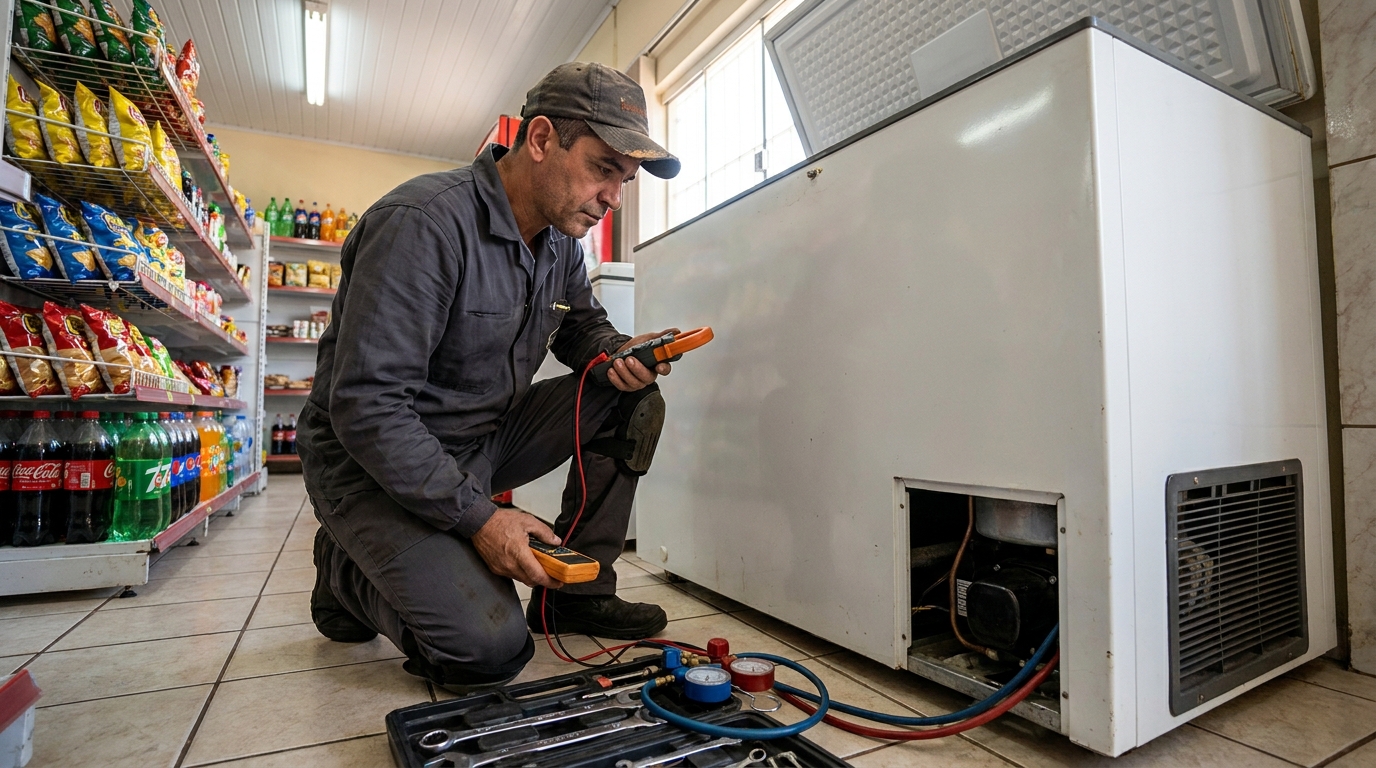 Reparo da placa eletrônica de um freezer em atendimento no Ariramba, Belém‑PA