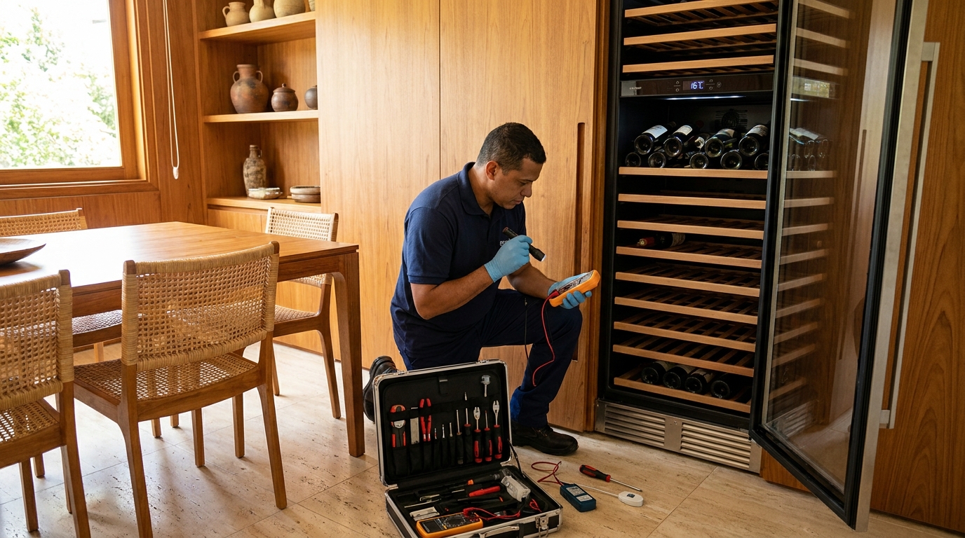Substituição do termostato de uma adega climatizada em Cotijuba, Belém‑PA