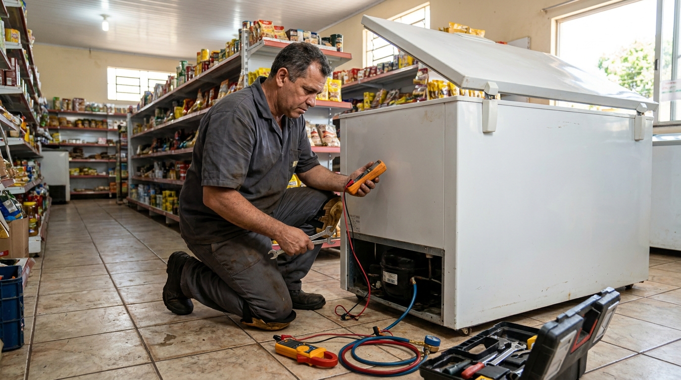 Troca de termostato de freezer em atendimento em Belém‑PA